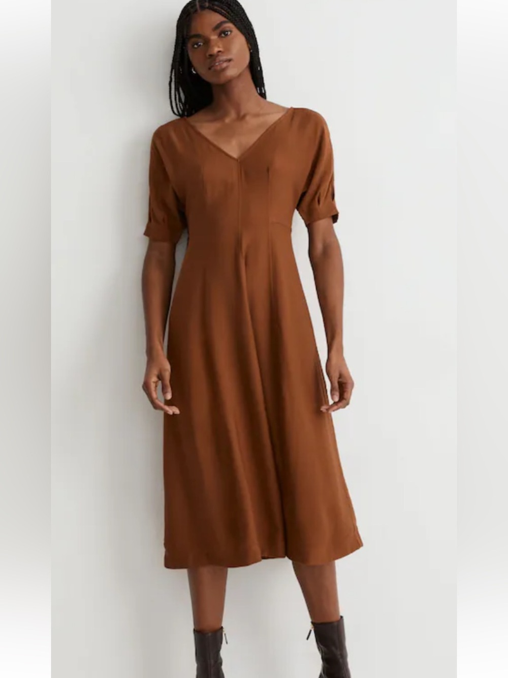 Madewell Brown V‑Neck Midi Dress